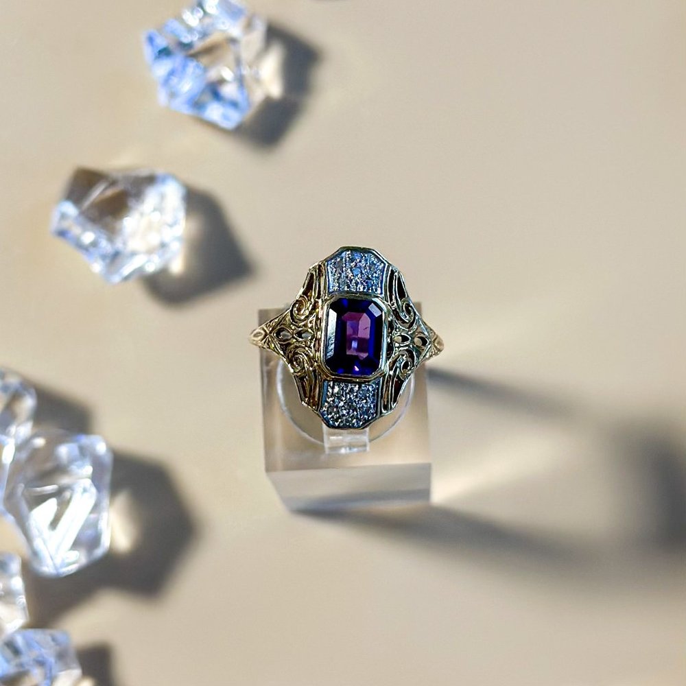Amethyst and Diamond Ring 14K Yellow Gold